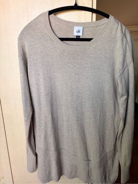 Cabi Women’s Beige Layered High Low Knit Sweater Size Small